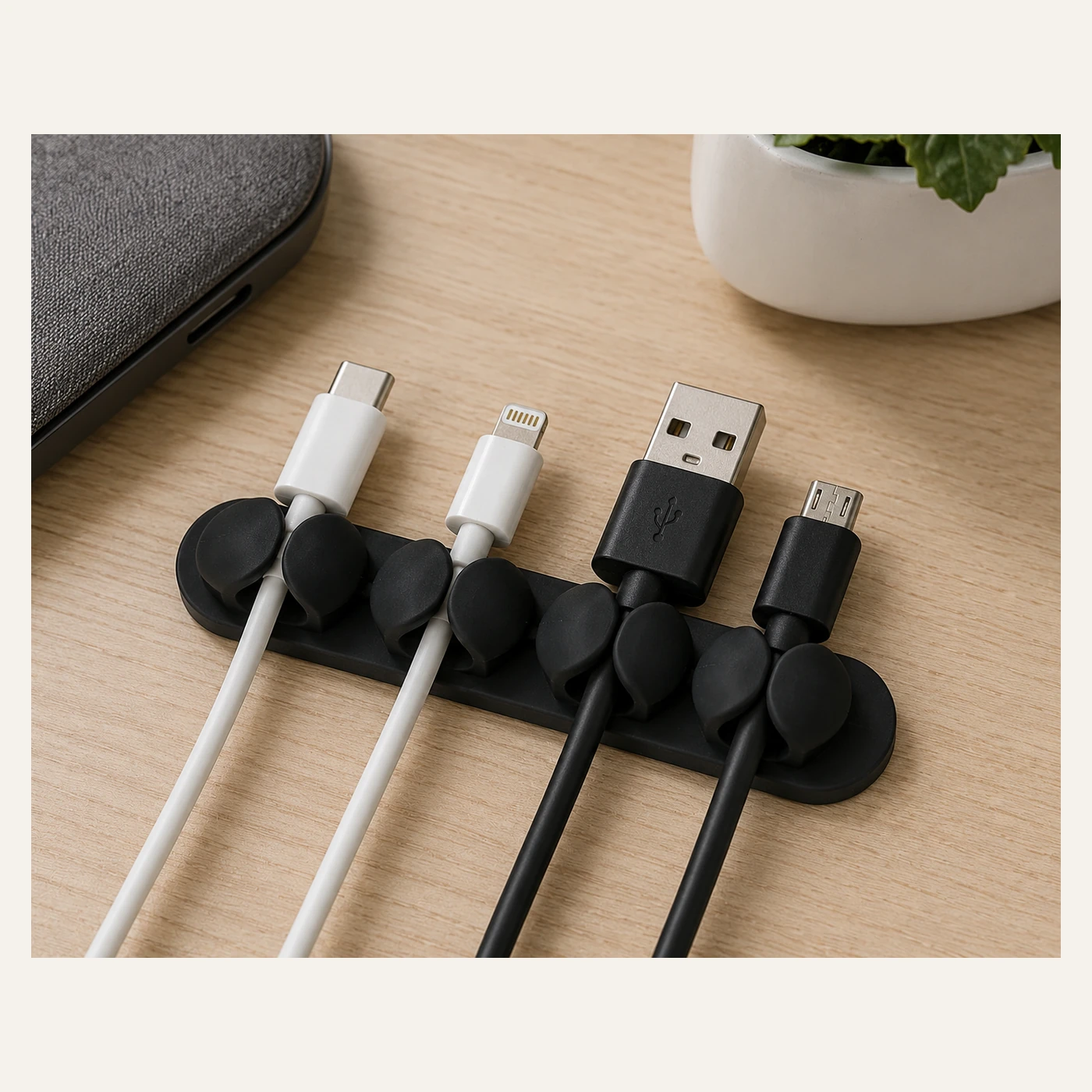 Black Multi-Cable Desktop Organizer Clips
