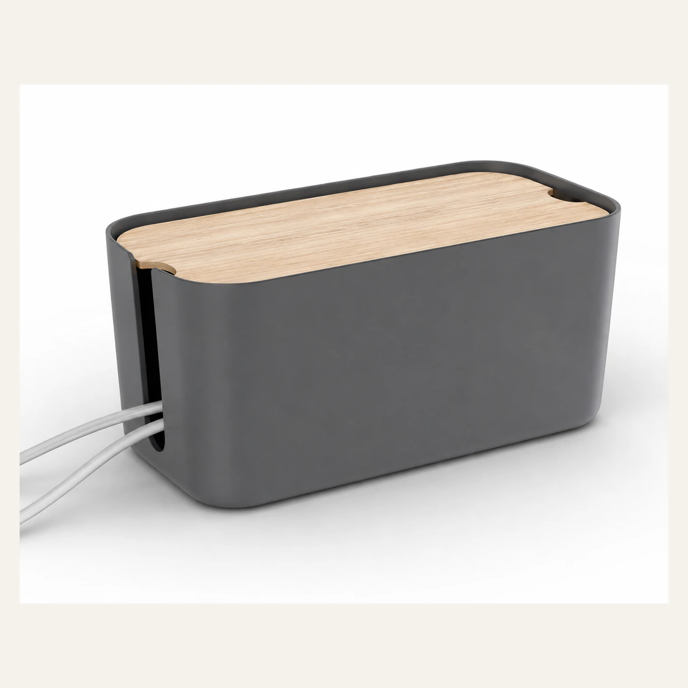 Gray Cable Management Box with Wood Lid