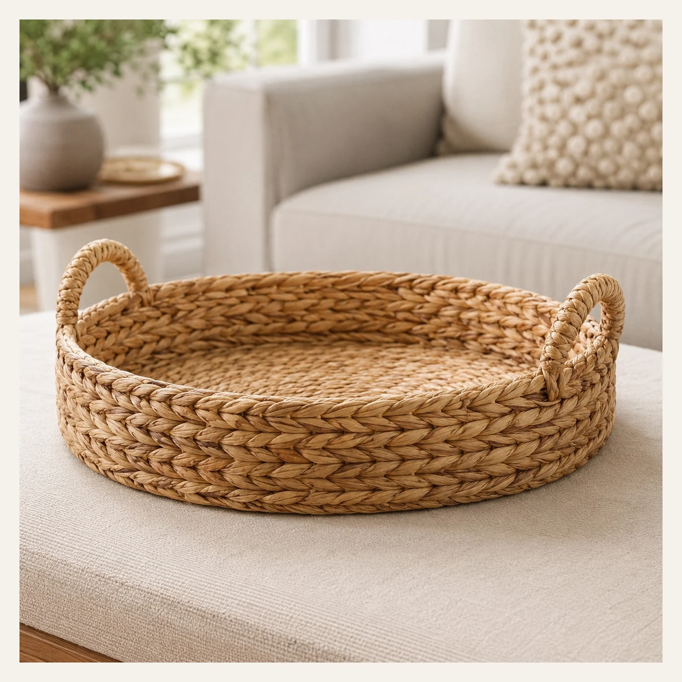 Natural Woven Round Tray with Handles