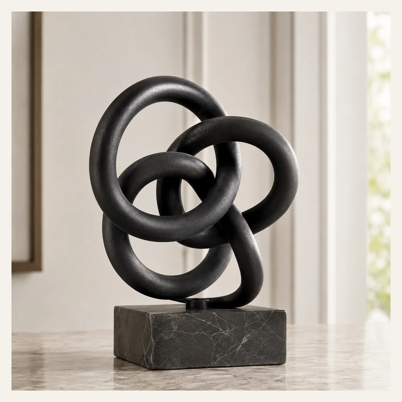 Black Interlocking Ring Sculpture