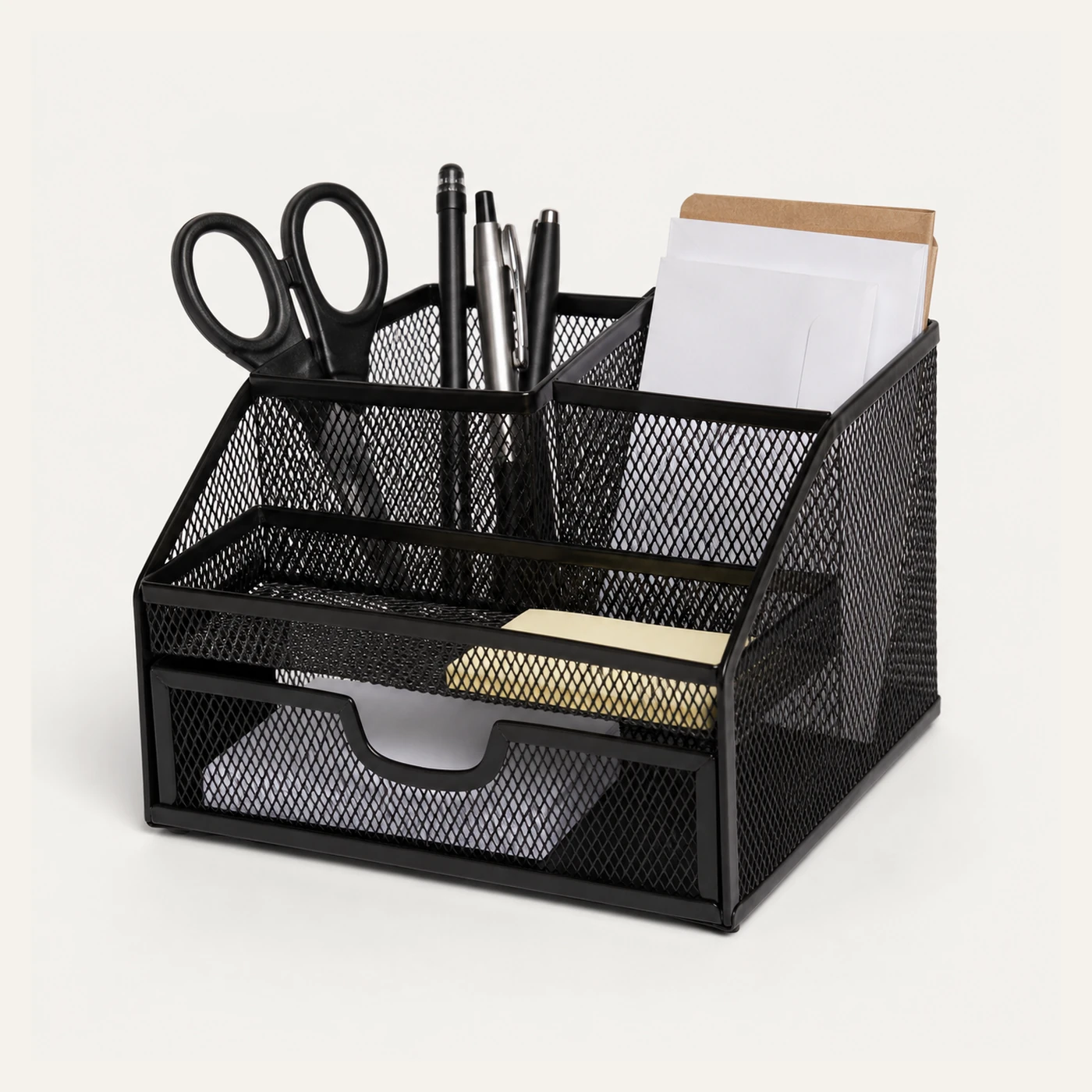 Black Mesh Desk Organizer with Drawer
