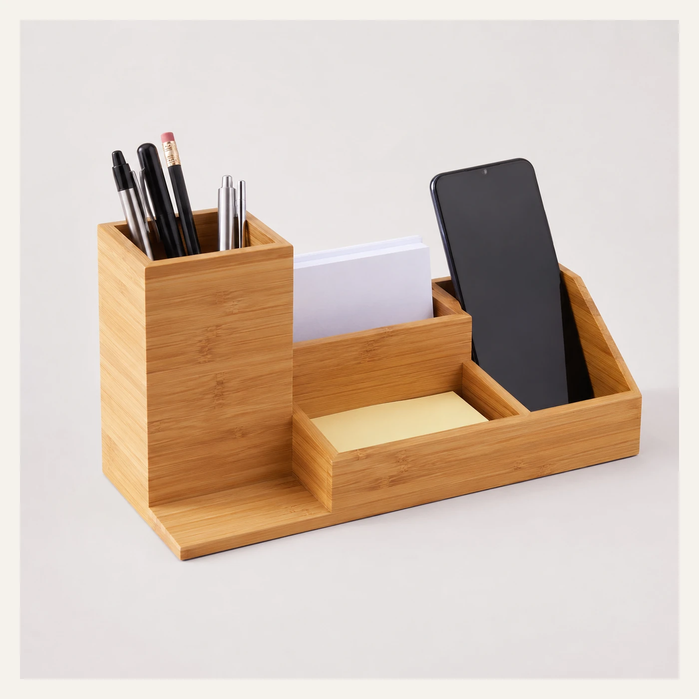 Bamboo Desk Organizer with Phone Stand