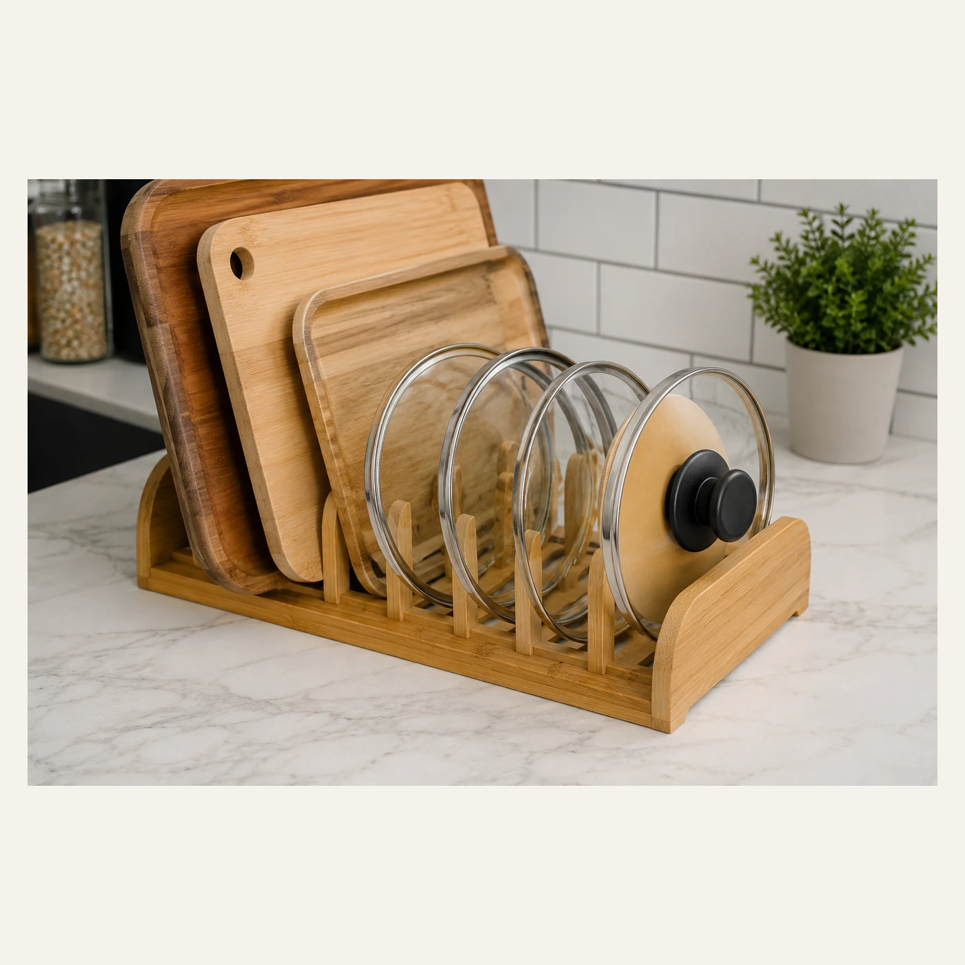 Bamboo Cutting Board & Lid Organizer Rack