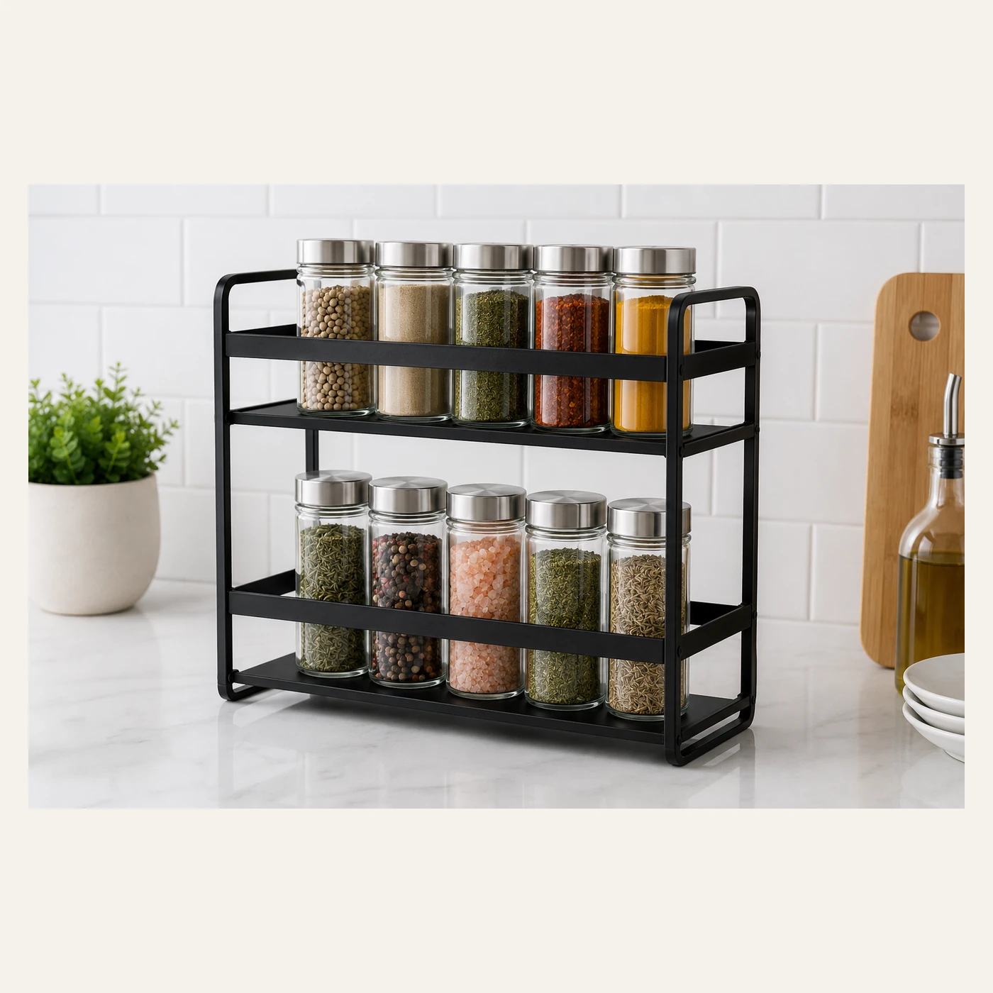 Black Two-Tier Spice Rack Organizer