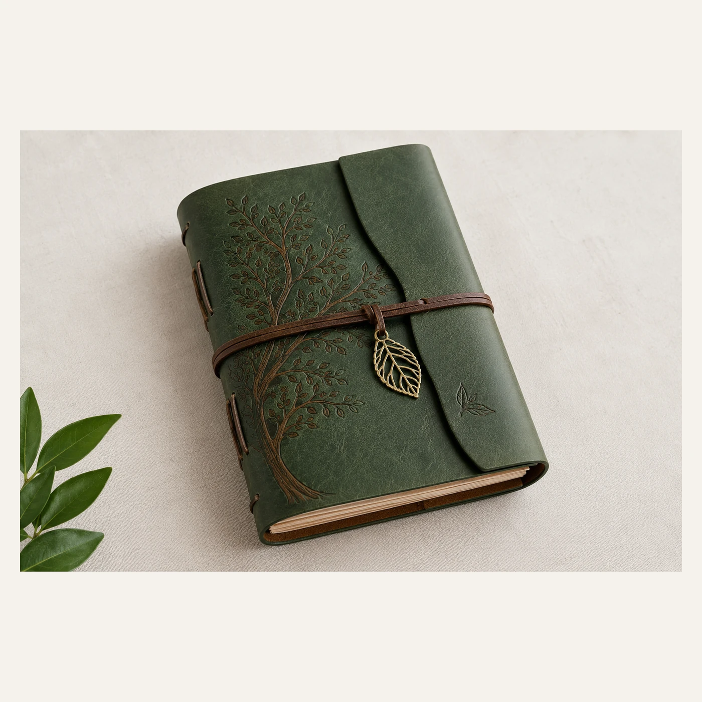 Green Tree Embossed Wrap Journal