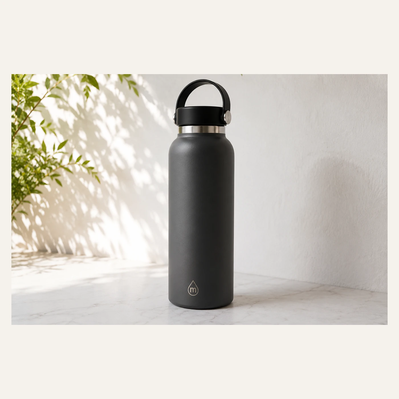 Matte Black Insulated Bottle with Carry Handle