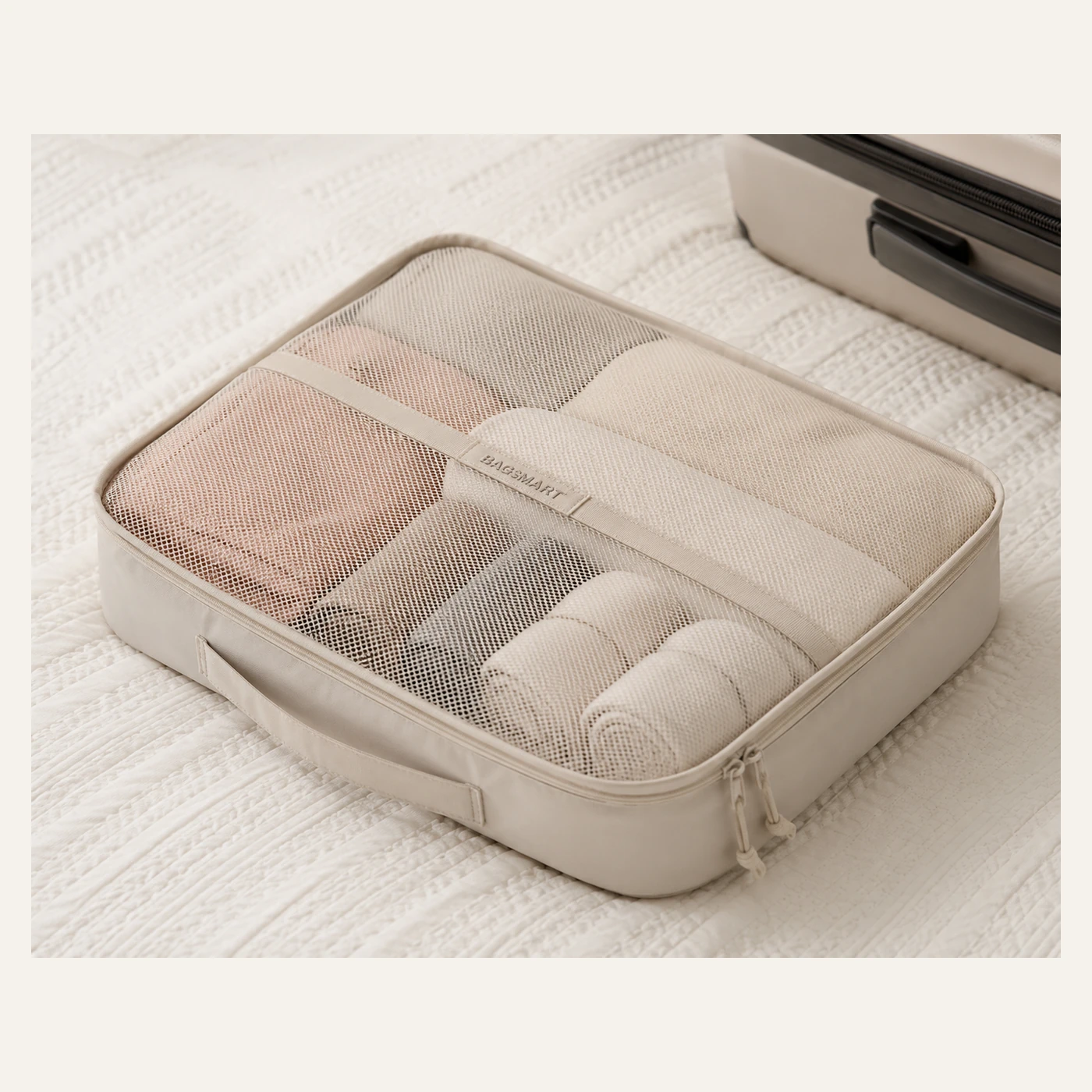 Beige Mesh Packing Cube Organizer